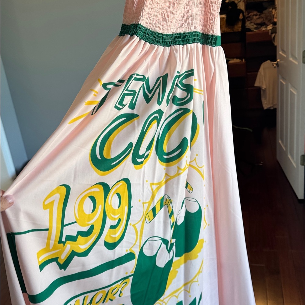 Pink and Green Graphic Dress long flowy dress - Picture 4 of 4
